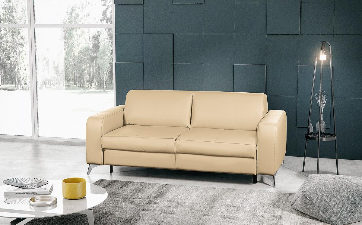 Schlafsofa Aloe Echtleder Beige B: 204 cm - Beige/Silberfarben, Design, Leder (204/84/104cm) - Livetastic