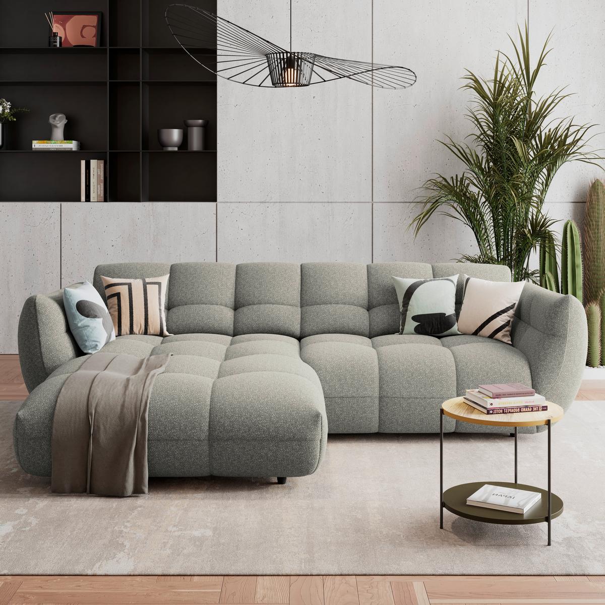 Ecksofa Panda Chenille grau, 178x280cm - Dunkelgrün/Schwarz, Trend, Textil (178/280cm)