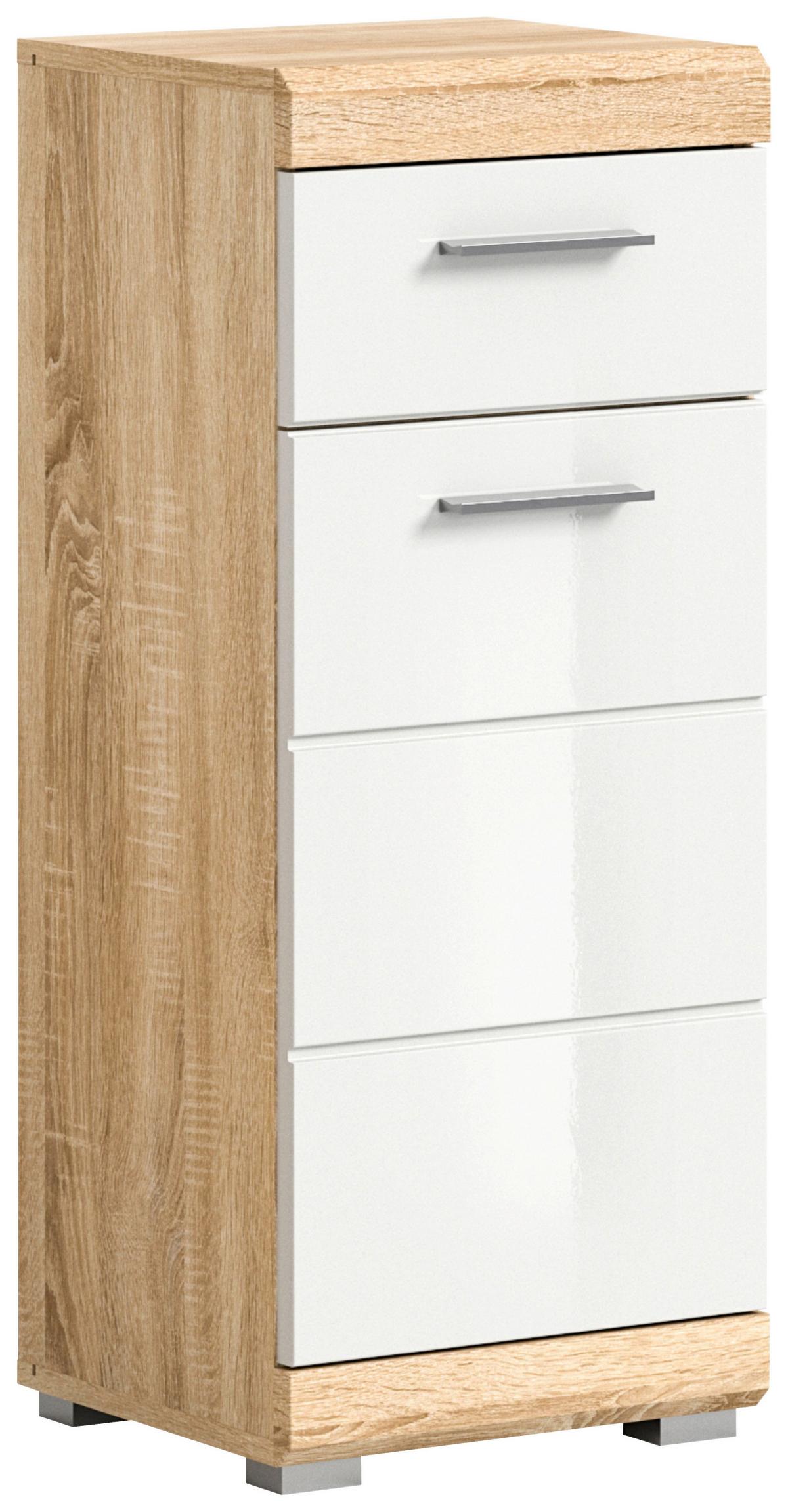 Unterschrank Lambada Sonoma Eiche/weiß B: 37 Cm - Chromfarben/Weiß Hochglanz, MODERN, Holzwerkstoff (37/88/31cm) - MID.YOU