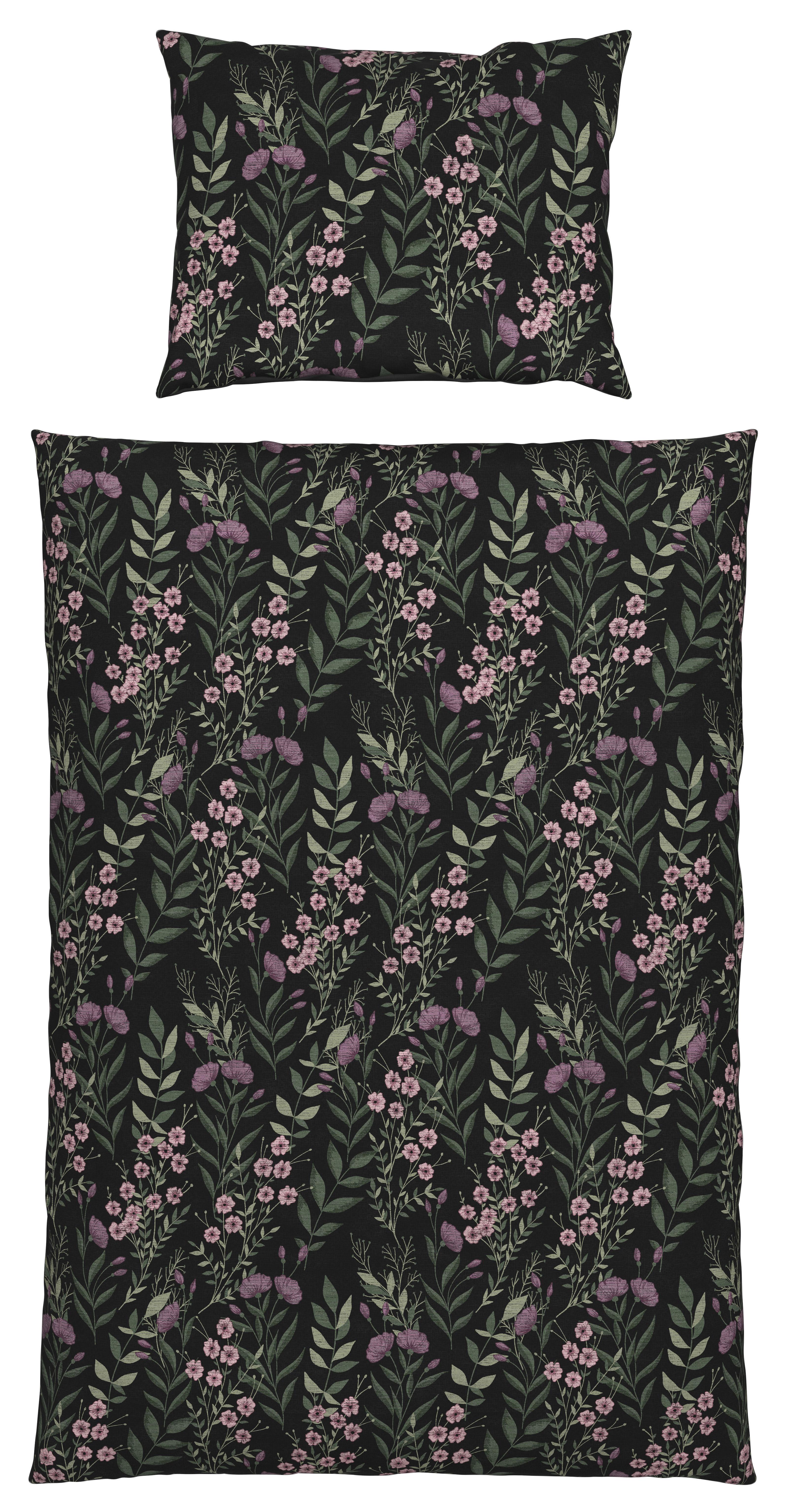 Satin Bettwäsche 140 X 200 Cm Olivia Anthrazit Blumen - Anthrazit, ROMANTIK / LANDHAUS, Textil (140/200cm) - James Wood