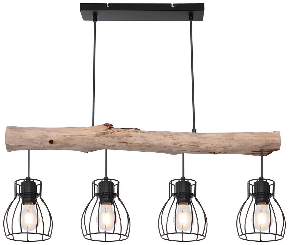 Hängeleuchte Mina H: 140 Cm 4-Flammig - Schwarz/Naturfarben, Basics, Holz/Metall (82,5/13,6/140cm) - Globo