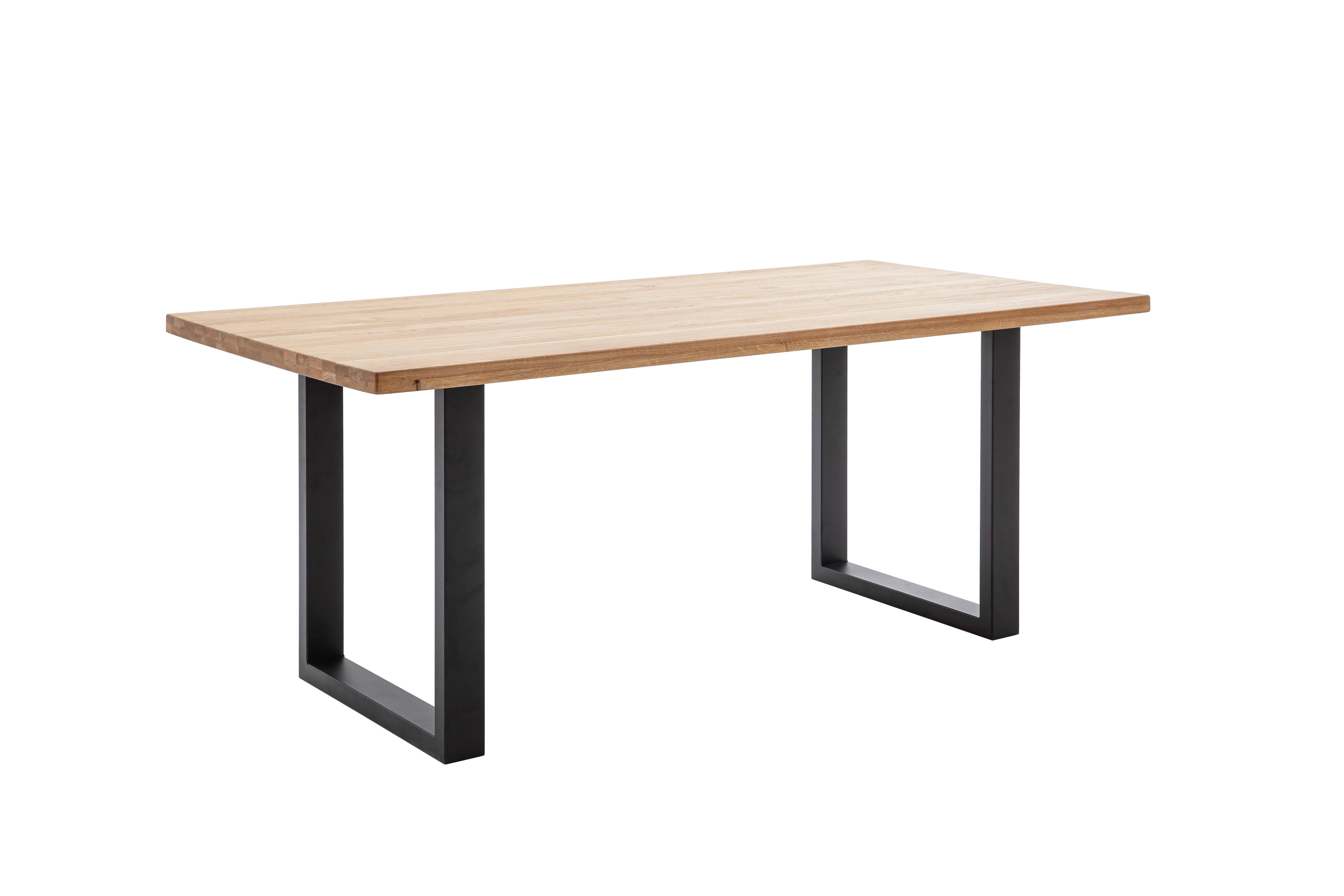 Esstisch Greno 180x90 Cm, Wildeiche Massiv - Wildeiche/Schwarz, ROMANTIK / LANDHAUS, Holz/Metall (180/77/90cm)
