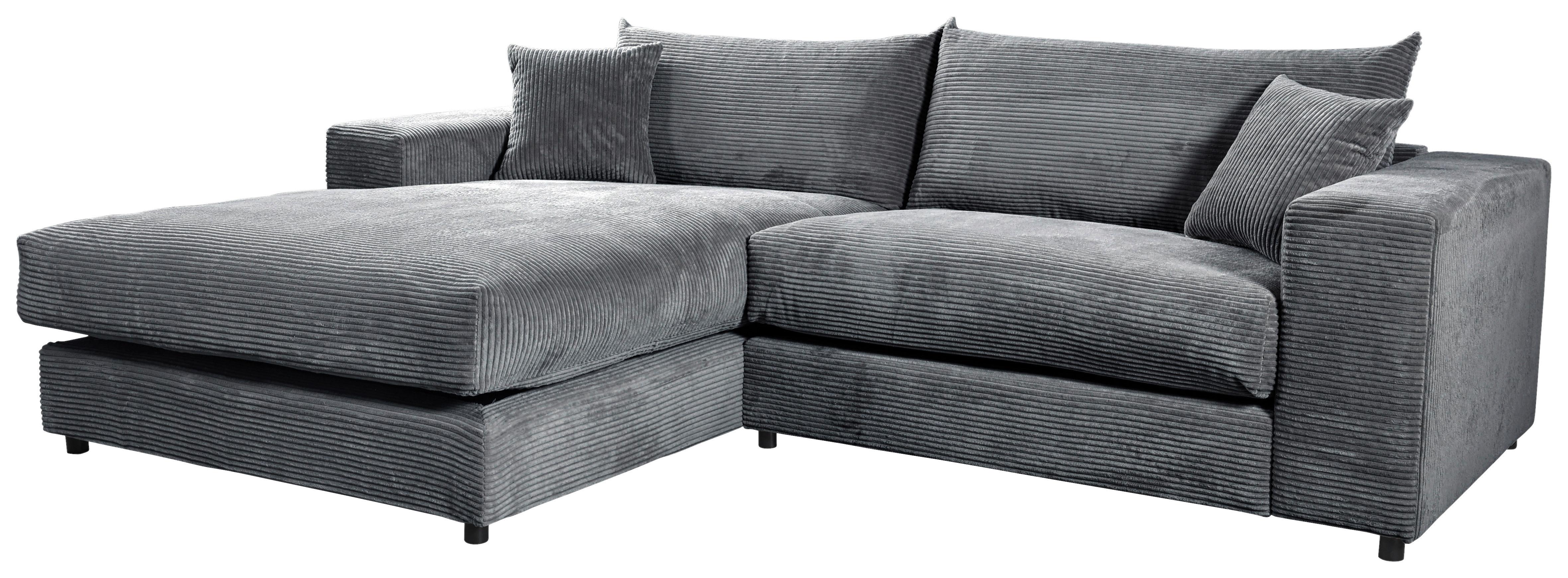Ecksofa Funny S Links Dunkelgrau, Schenkel:180x265cm - Dunkelgrau/Schwarz, Basics, Textil (180/265cm) - Livetastic