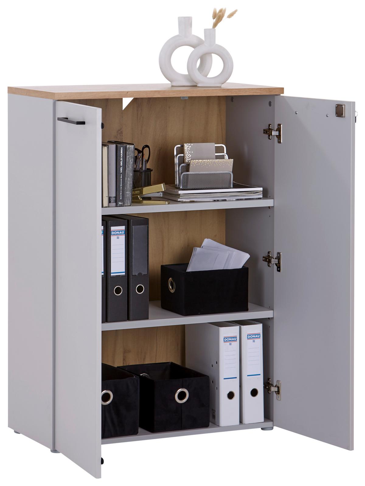 Aktenschrank versperrbar Eiche Dekor Weiß B: 80 cm - Eichefarben/Grau, MODERN, Holzwerkstoff (80/112/38cm)