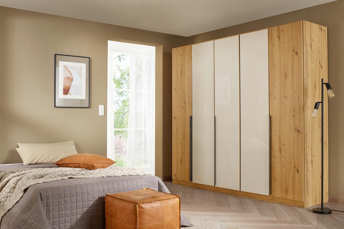 Drehtürenschrank Artemis 225cm Champagnerfarben/eiche Dekor - Champagner/Eiche Artisan, MODERN, Glas/Holzwerkstoff (225/210/54cm) - Rauch Möbel