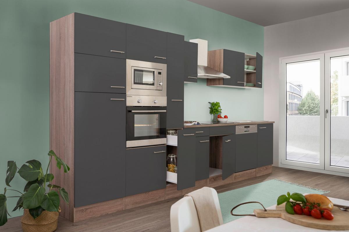 Küchenzeile Mit Geräten B: 370 Cm Grau/eiche Dekor - Eichefarben/Grau, MODERN, Holzwerkstoff (370cm) - Respekta