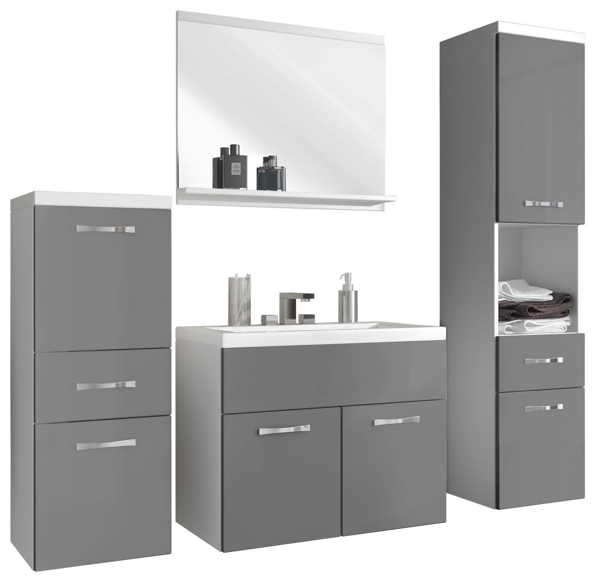 Badmöbel-Set 5-Tlg. Alba B: 140 cm Weiß Matt/ Grau - Weiß/Grau, LIFESTYLE, Holzwerkstoff (120cm) - P & B