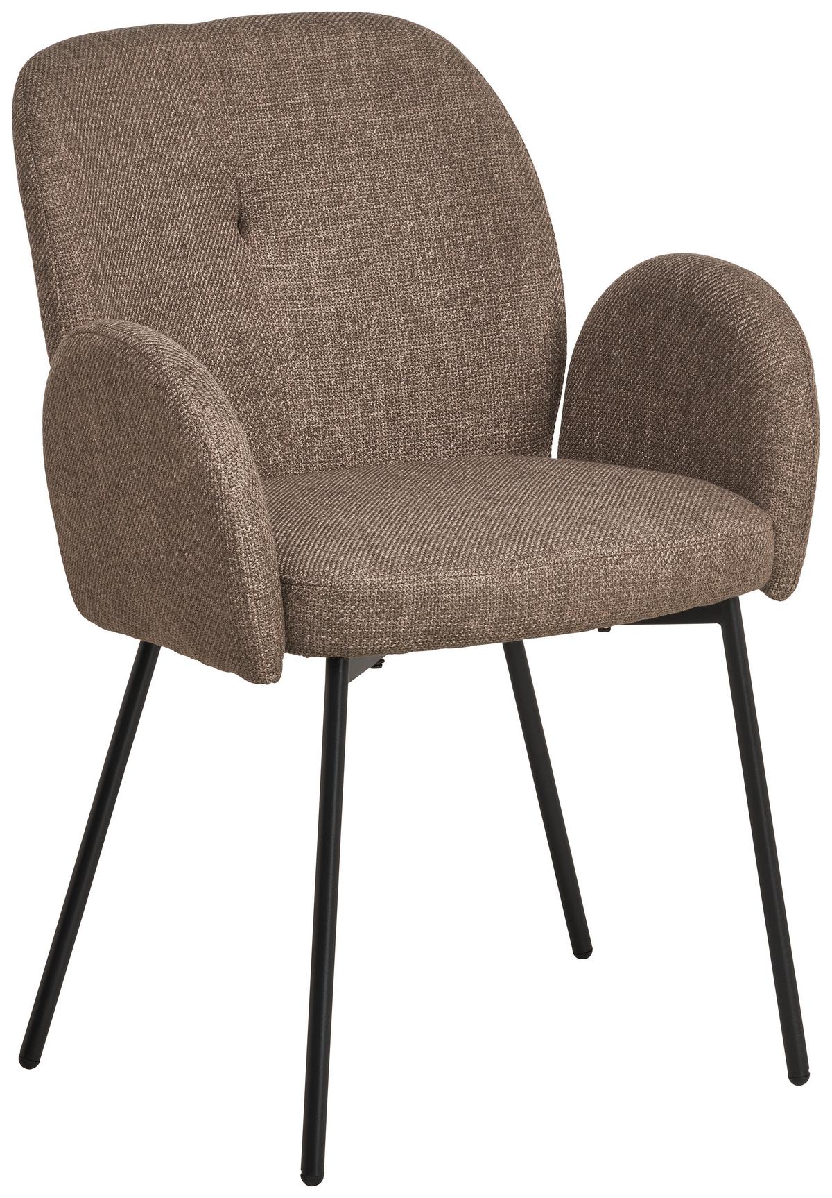 Armlehnstuhl Pauline Leinenoptik Brau, B: 62 cm - Schwarz/Braun, KONVENTIONELL, Holz/Textil (62/85/64cm) - MID.YOU