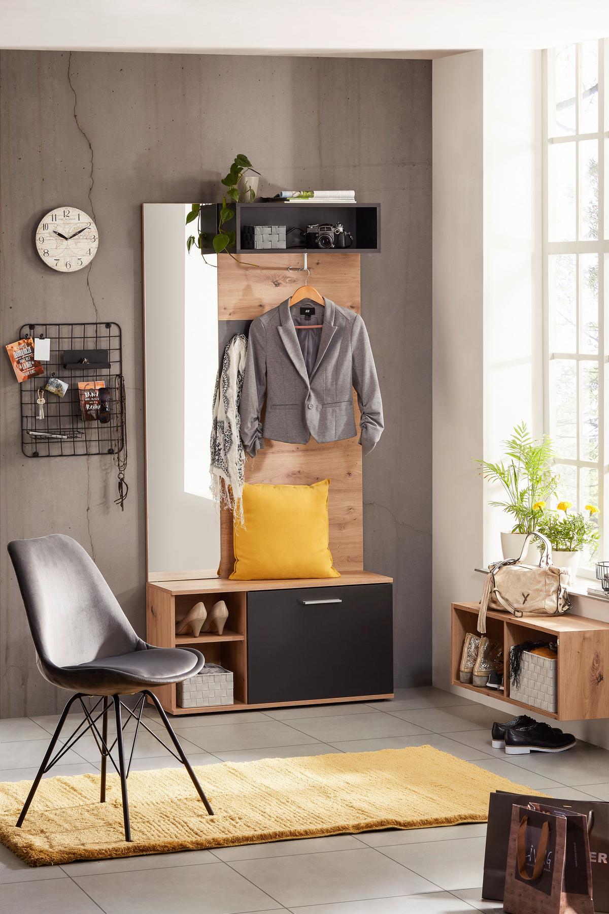 Šatna URBINO - šedá/barvy dubu, Moderní, kompozitní dřevo (90/194/30,4cm) - Based