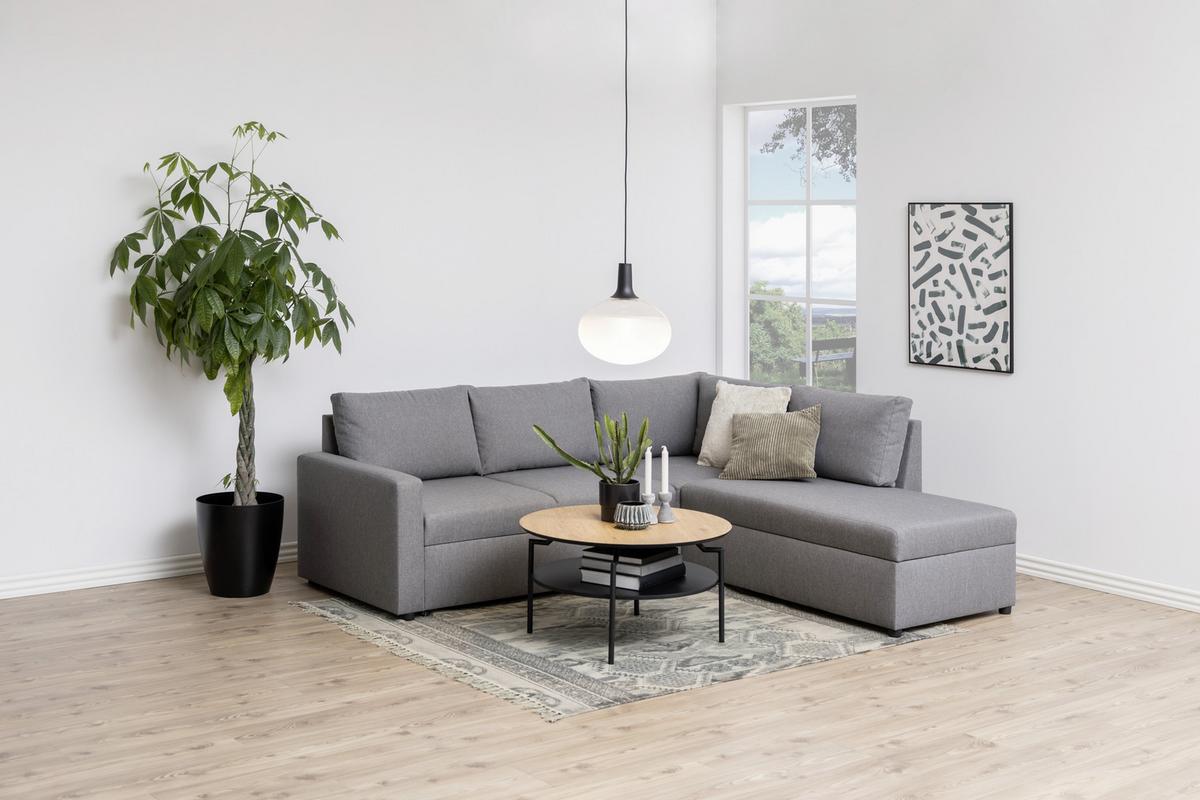 Couchtisch Rund Mit Ablagefach Goldington Trend Eiche/schwarz - Eichefarben/Schwarz, Trend, Holzwerkstoff/Metall (80/80/45cm) - Livetastic