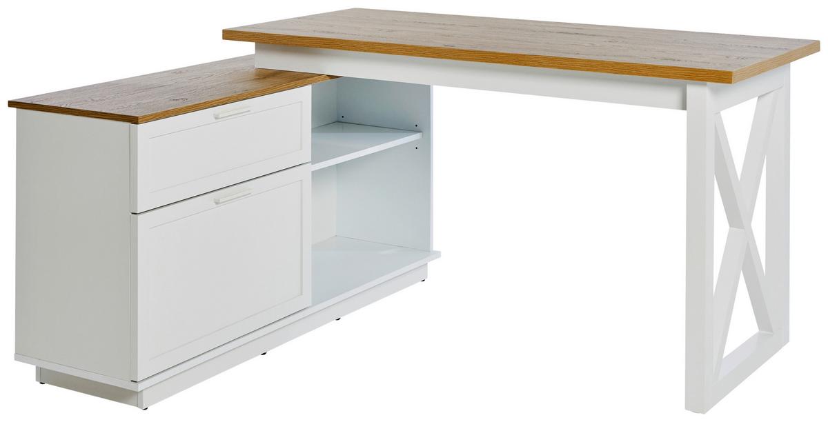 Eckschreibtisch mit Stauraum B 119 cm H 75 cm Chalet - Eichefarben/Weiß, KONVENTIONELL, Holzwerkstoff (150/119/75cm) - Livetastic
