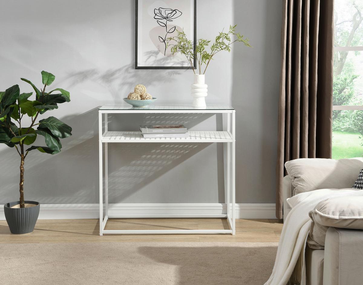 KONSOLENTISCH Weiß B: 80 cm - Weiß, Design, Glas/Metall (80/40/77cm) - MID.YOU