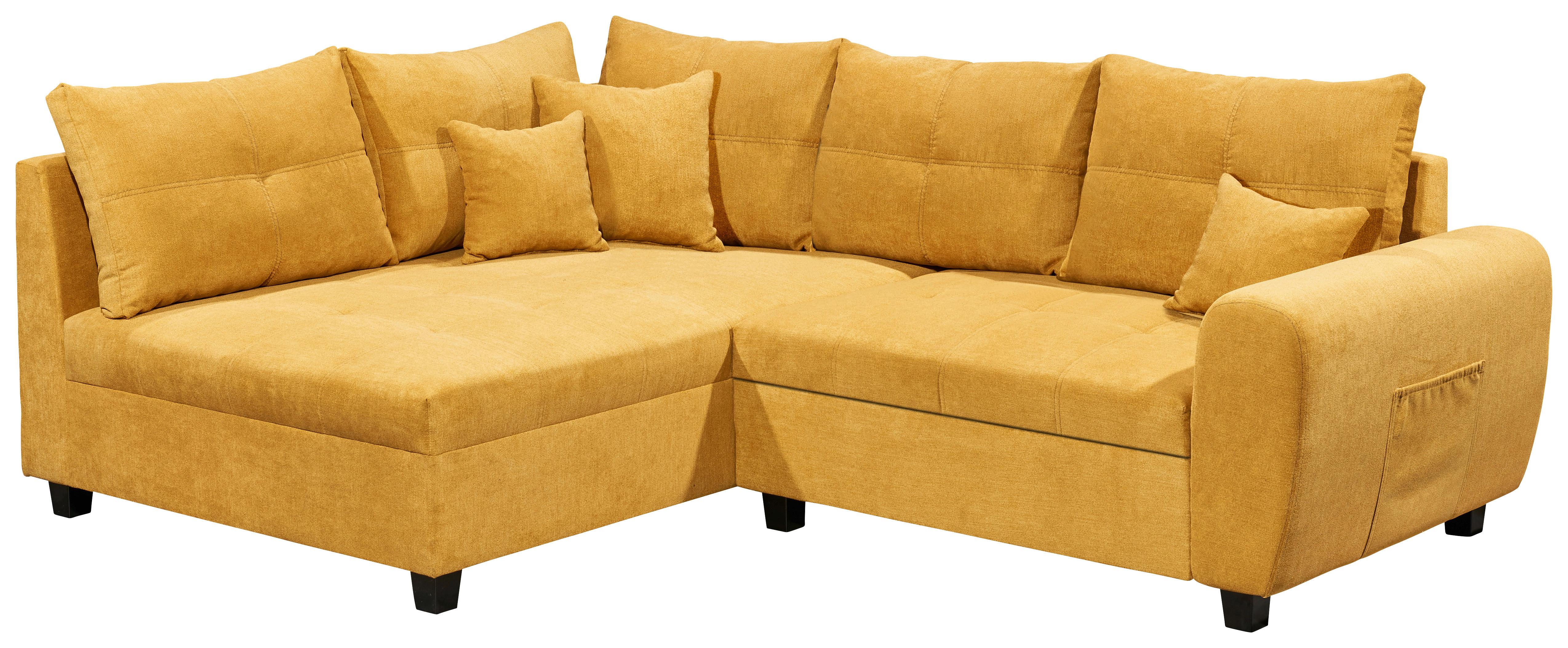 Ecksofa mit Schlaffunktion + Kissen Lea, Polyester-Nylon - Gelb/Schwarz, Basics, Holzwerkstoff/Textil (176/248cm) - MID.YOU