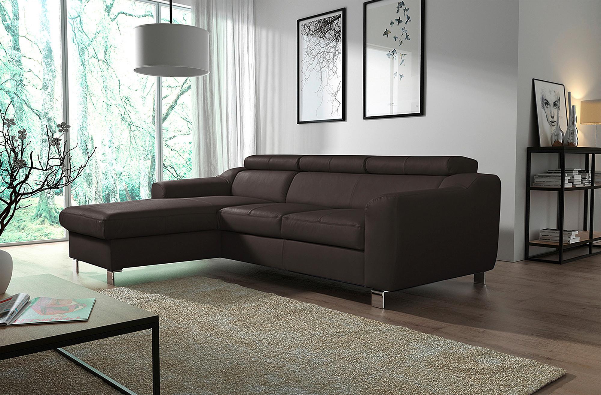 Ecksofa Aspen Dunkelbraun S: 176 Cm - Chromfarben/Dunkelbraun, Design, Leder/Textil (176/242cm) - Livetastic