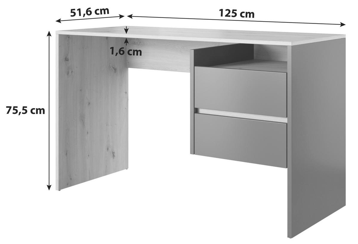 Schreibtisch mit Stauraum B 125cm H 75,5cm Paco 3, Eiche - Eichefarben/Anthrazit, Basics, Holzwerkstoff (125/51,6/75,5cm) - P & B