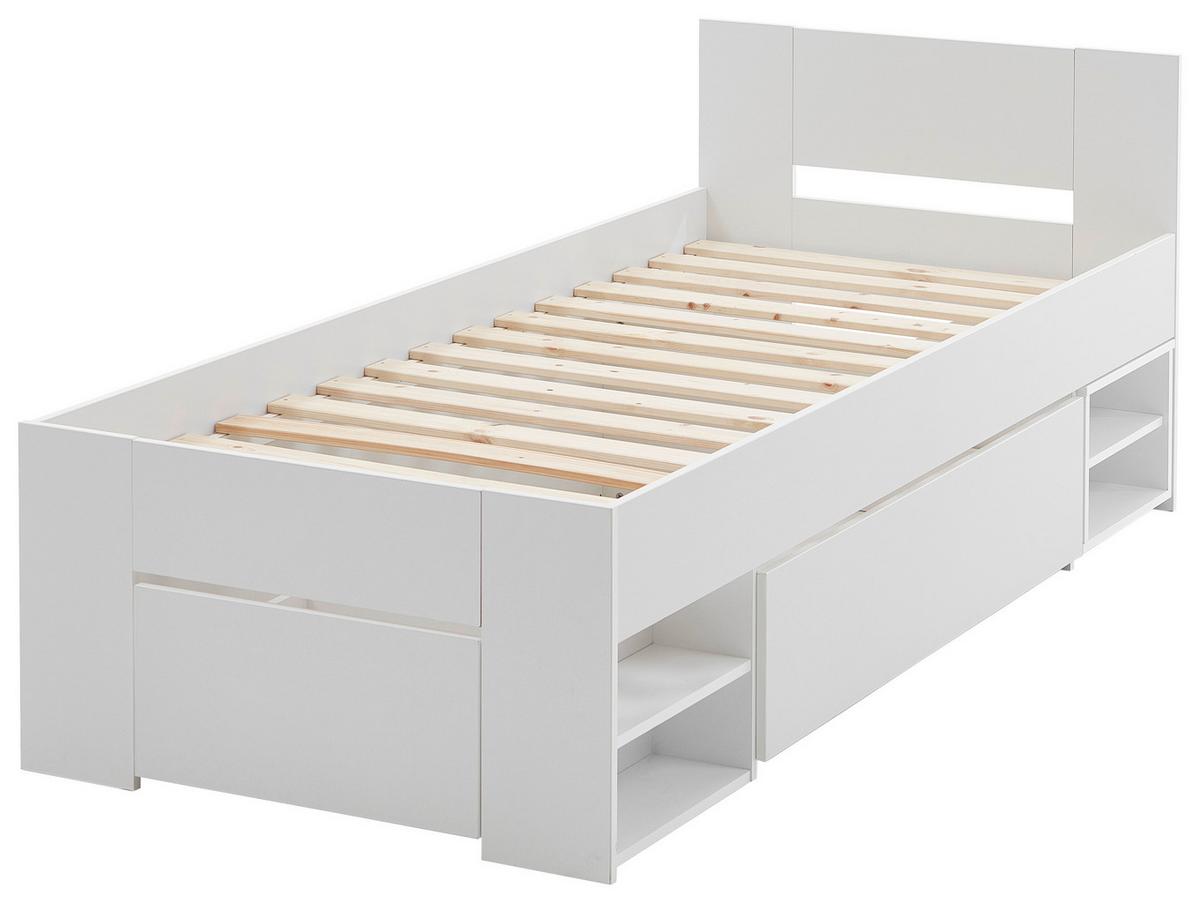 Stauraumbett mit Bettladen 90x200cm Azurro Weiß - Weiß, MODERN, Holzwerkstoff (90/200cm)
