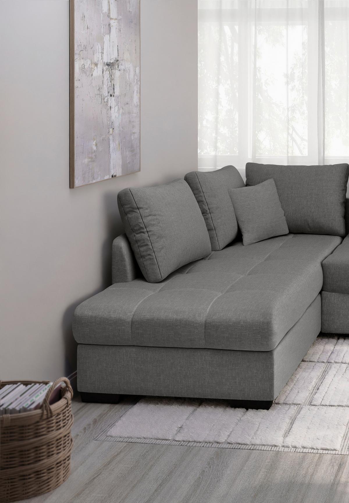 Eckschlafsofa Alvito Graubraun S: 202x298 Cm - Graubraun/Schwarz, MODERN, Textil (202/298cm) - MID.YOU