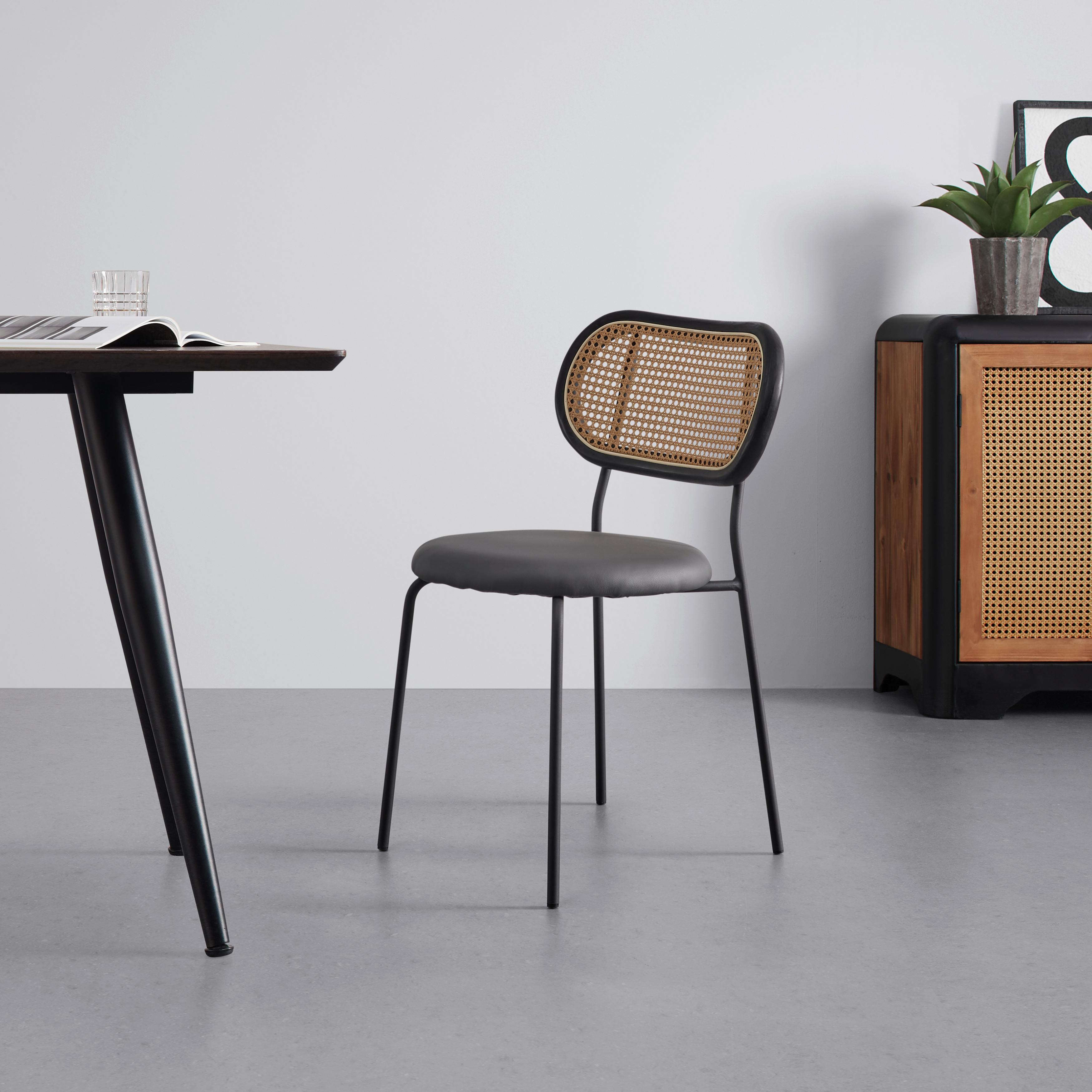 Židle Casa šedá dřevo/ratan/kov - šedá/černá, Moderní, kov/dřevo (42/77/51cm) - Bessagi Home