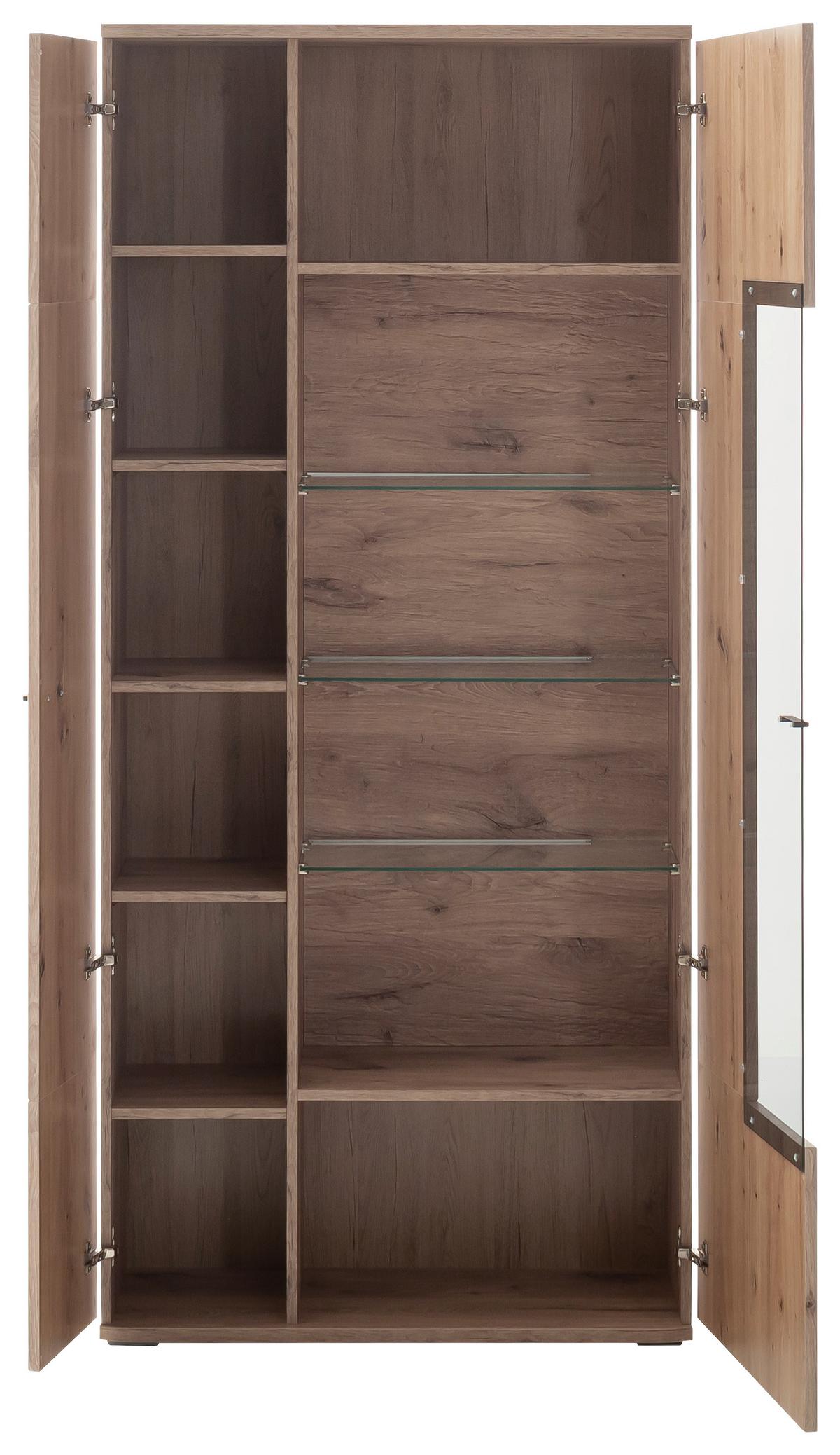 Vitrine Prato Eichefarben B: 90 cm - Eichefarben, Design, Glas/Holzwerkstoff (90/199/37cm) - MID.YOU