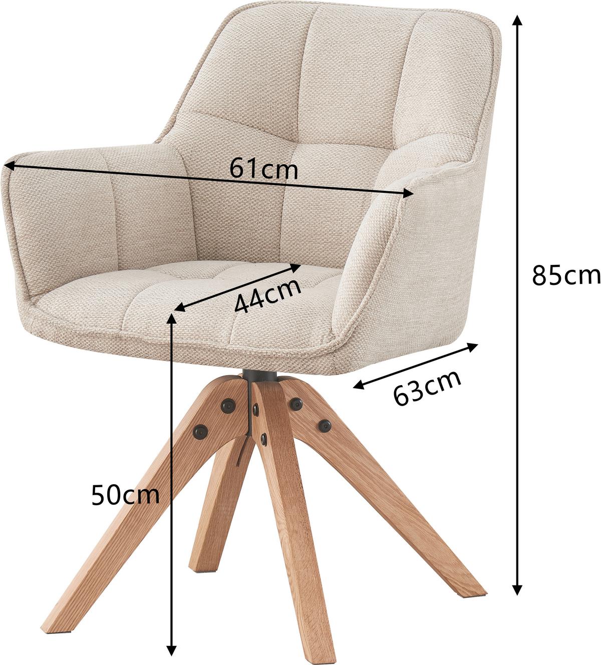 Armlehnstuhl Kerry Beige gepolstert - Eichefarben/Beige, LIFESTYLE, Holz/Textil (61/85/63cm) - Livetastic