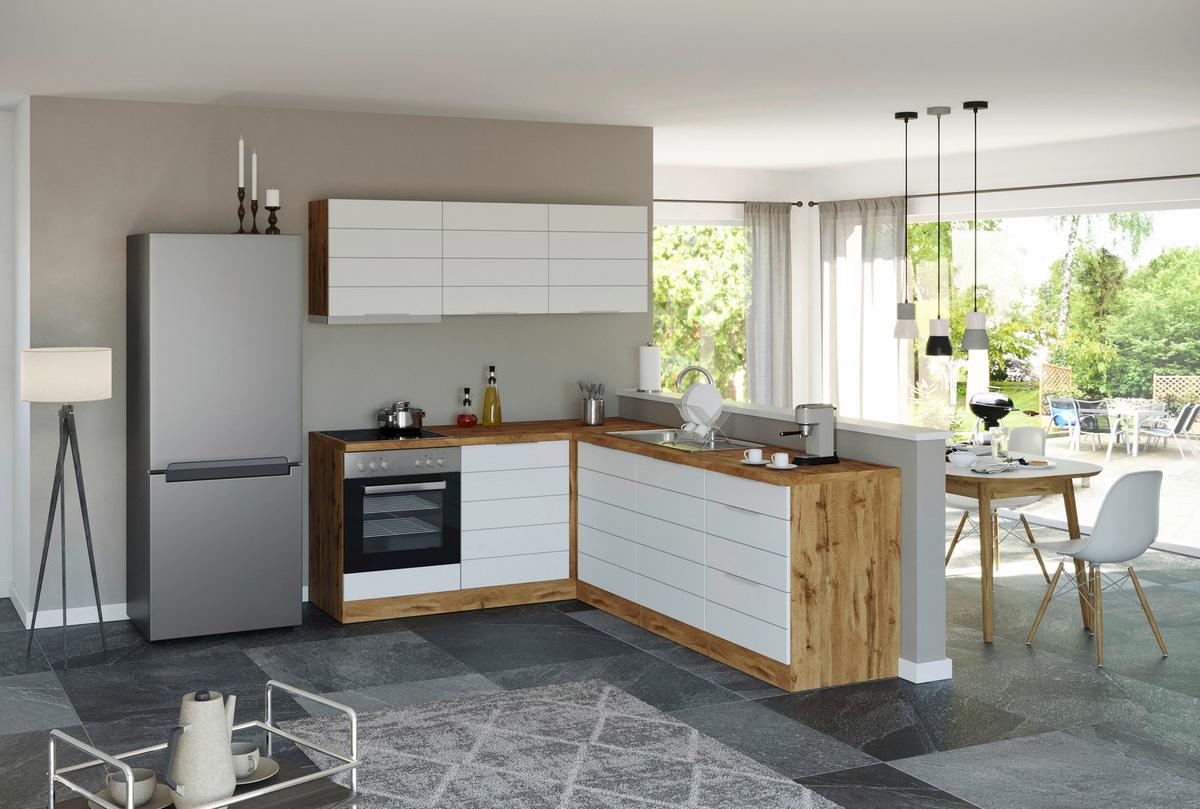 Eckküche Florenz Mit Geräte 240x180 Cm Weiß/eiche Dekor - Eiche Wotan/Weiß, Design, Holzwerkstoff (240/180cm) - Held