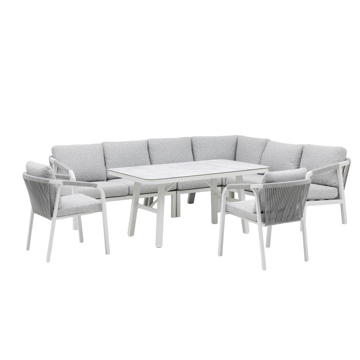 DINING-LOUNGESET HARVEY XL - Weiß/Grau, MODERN, Glas/Textil - Gardenson