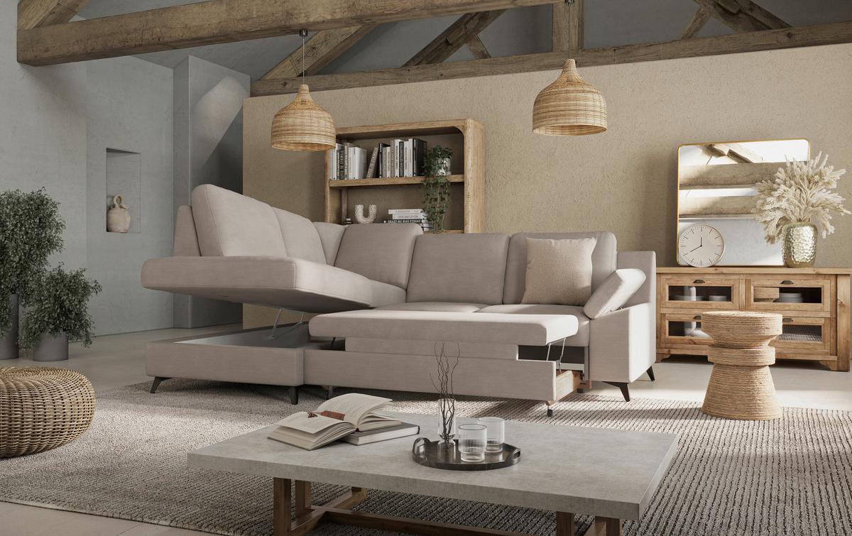 Ecksofa Boom, Beige S: 170x242 Cm - Beige/Schwarz, KONVENTIONELL, Textil (170/242cm) - Cotta