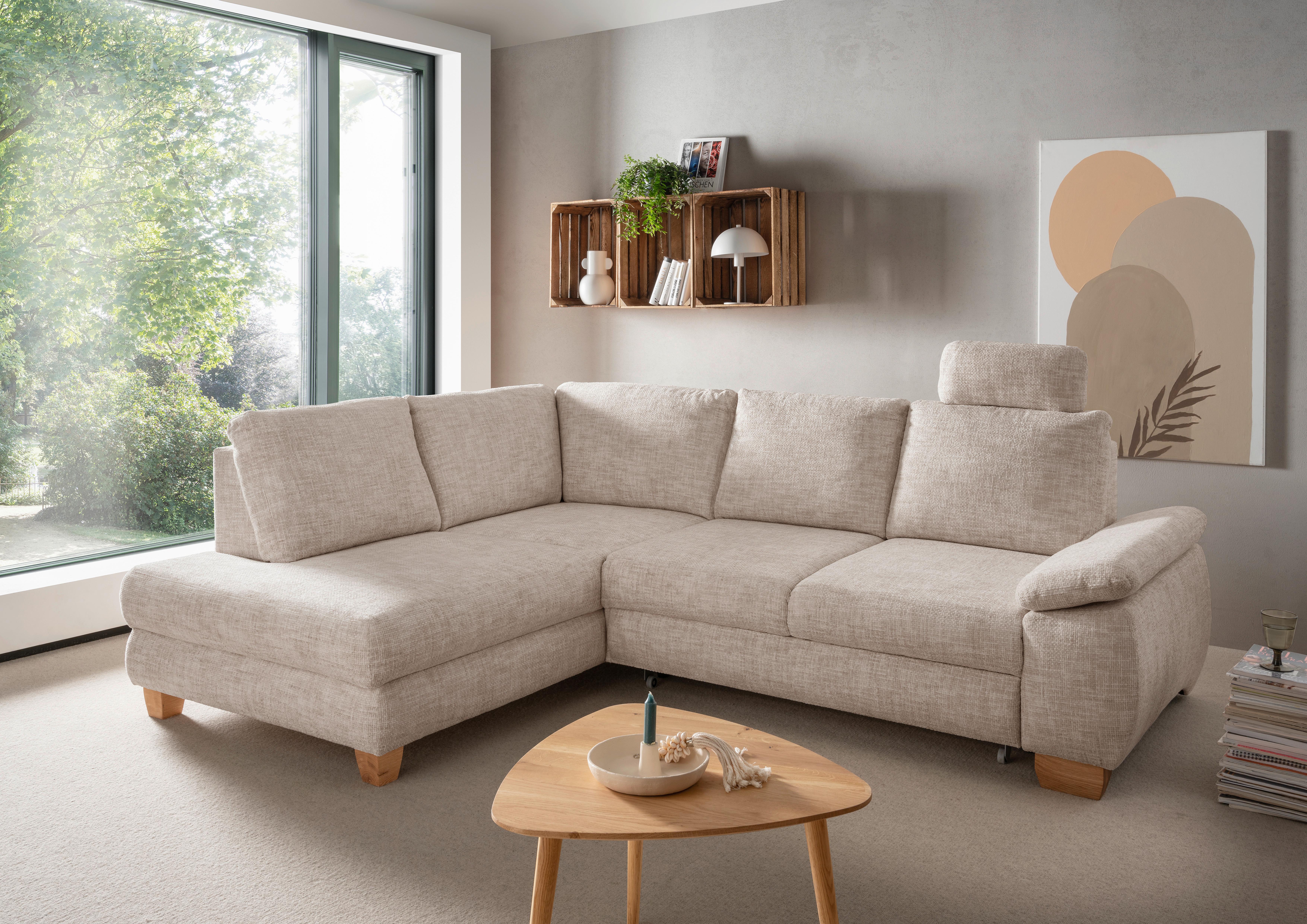 Eckschlafsofa Positano, Creme S: 206x265 Cm - Wildeiche/Creme, MODERN, Textil (206/265cm) - Livetastic