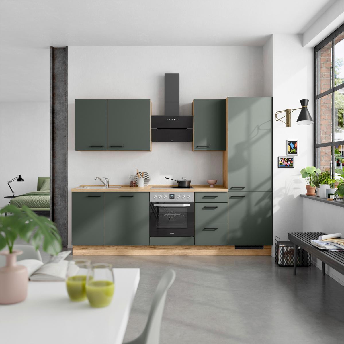 Küchenleerblock Easytouch High-Line, H6 Rechts - Dunkelgrün/Eichefarben, MODERN, Holzwerkstoff (270cm) - Nobilia