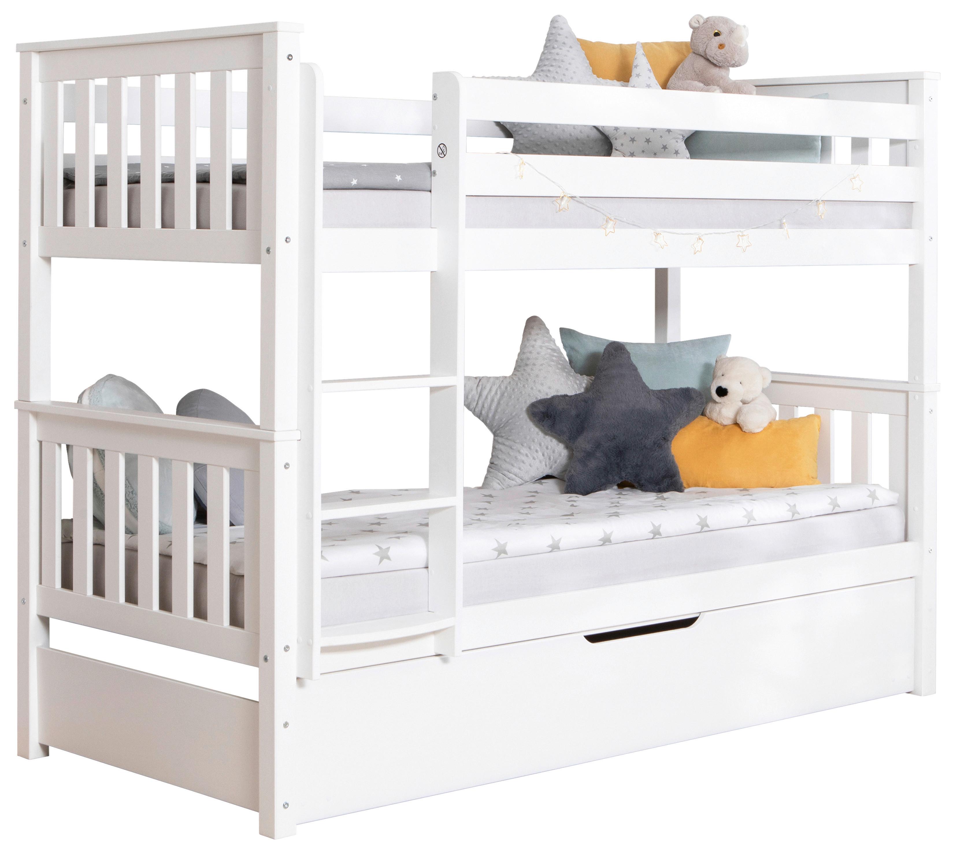Etagenbett Sammy Weiß Kiefer Massiv 90 cm mit Bettkasten - Weiß, MODERN, Holz (90/200cm) - MID.YOU