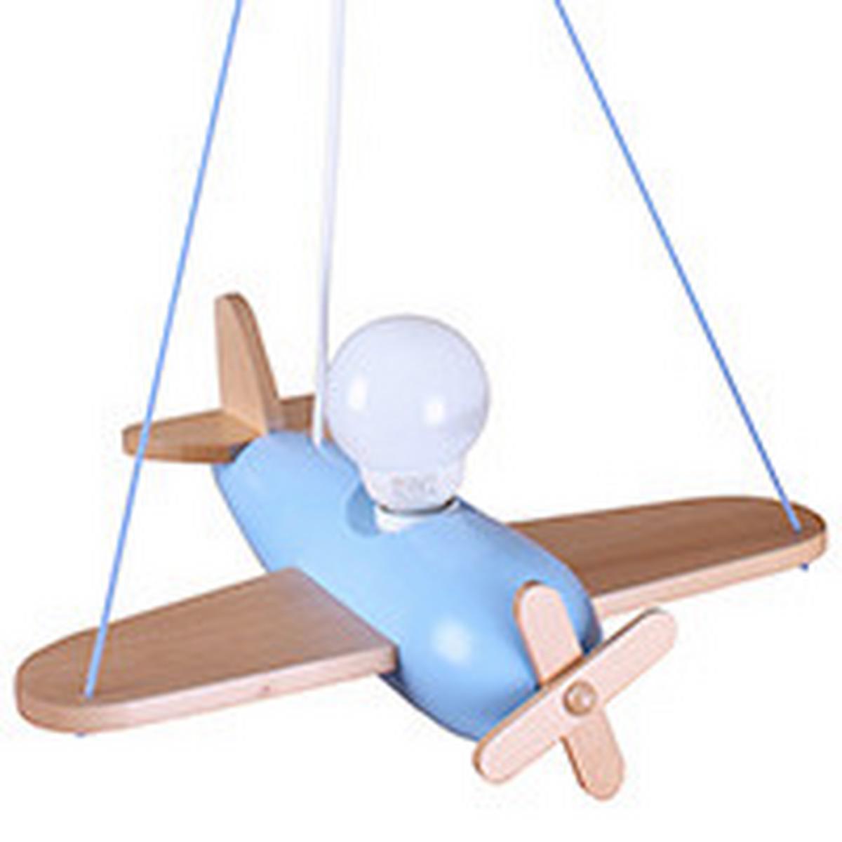 Kinderhängeleuchte Flugzeug H: 75 Cm 1-Flammig - Blau/Naturfarben, Basics, Holz (42/41/75cm)