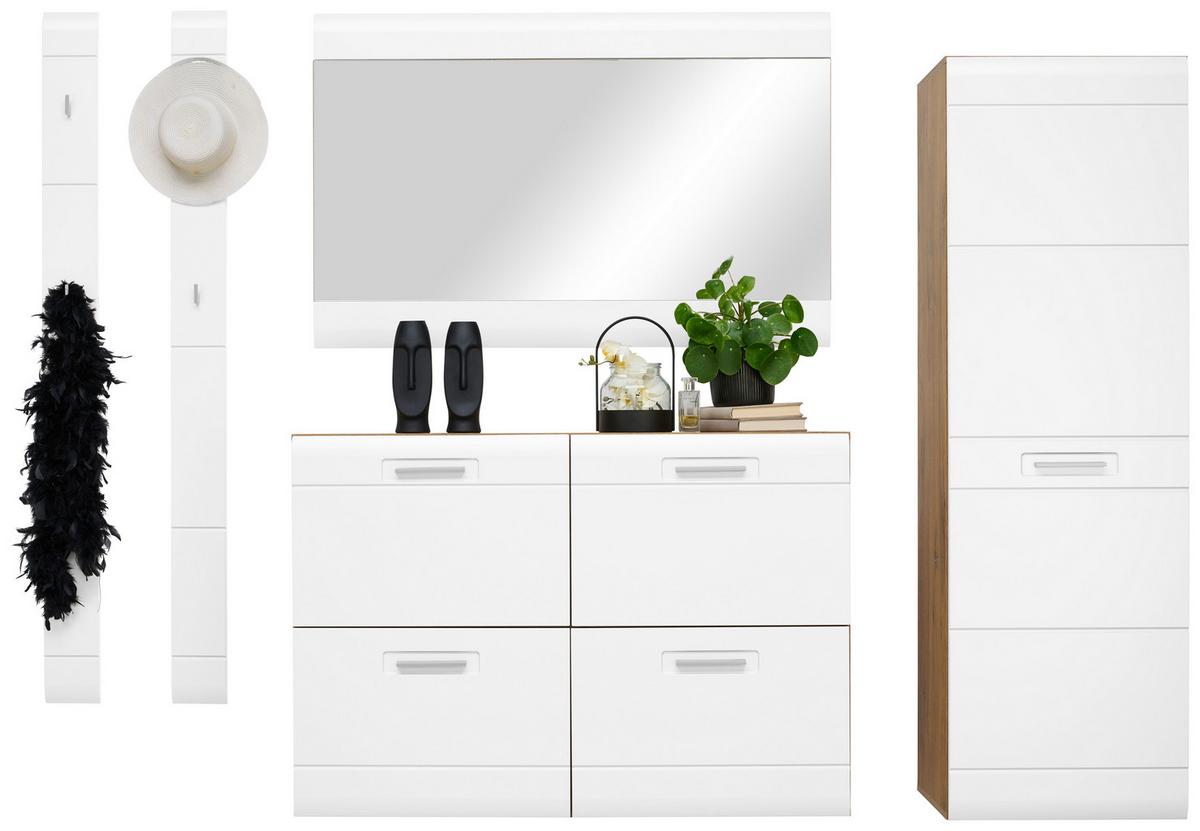 Garderoben-set Auris Weiß/eiche Dekor 5-Tlg. - Eichefarben/Weiß, MODERN, Holzwerkstoff (198/204,2/37,1cm) - Luca Bessoni