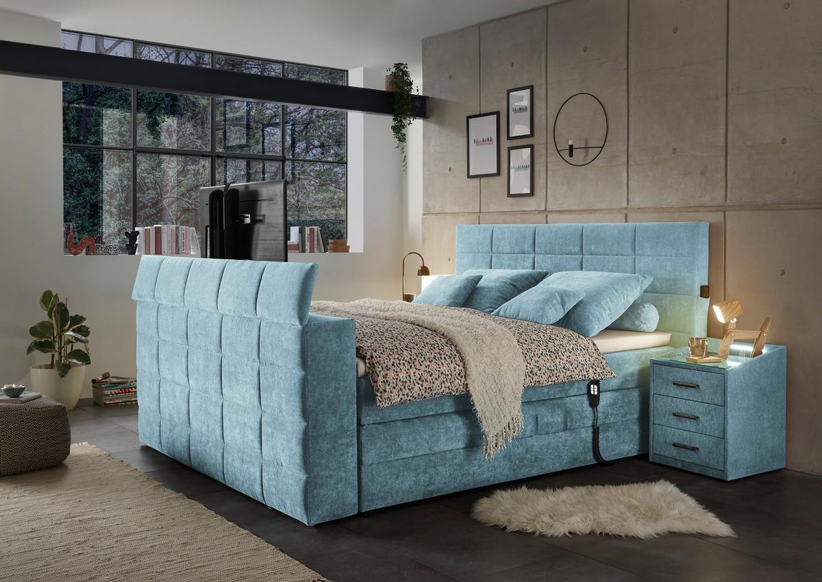 Boxspringbett Mit Topper 180x200 Cm Denver - Blau, KONVENTIONELL, Textil (180/200cm) - Carryhome