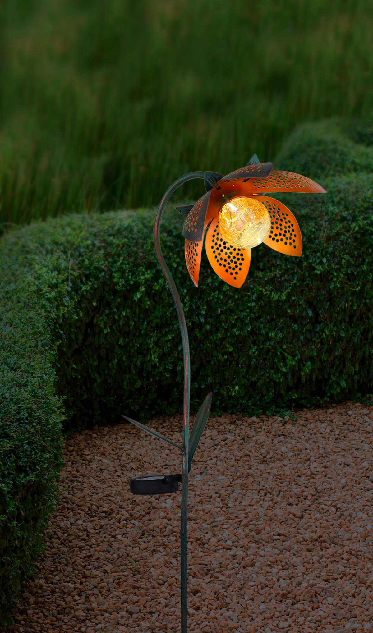 Solarleuchte Mit Erdspieß Grün /goldfarben/orange H: 90 Cm - Goldfarben/Orange, Basics, Glas/Metall (25/15/90cm) - Globo