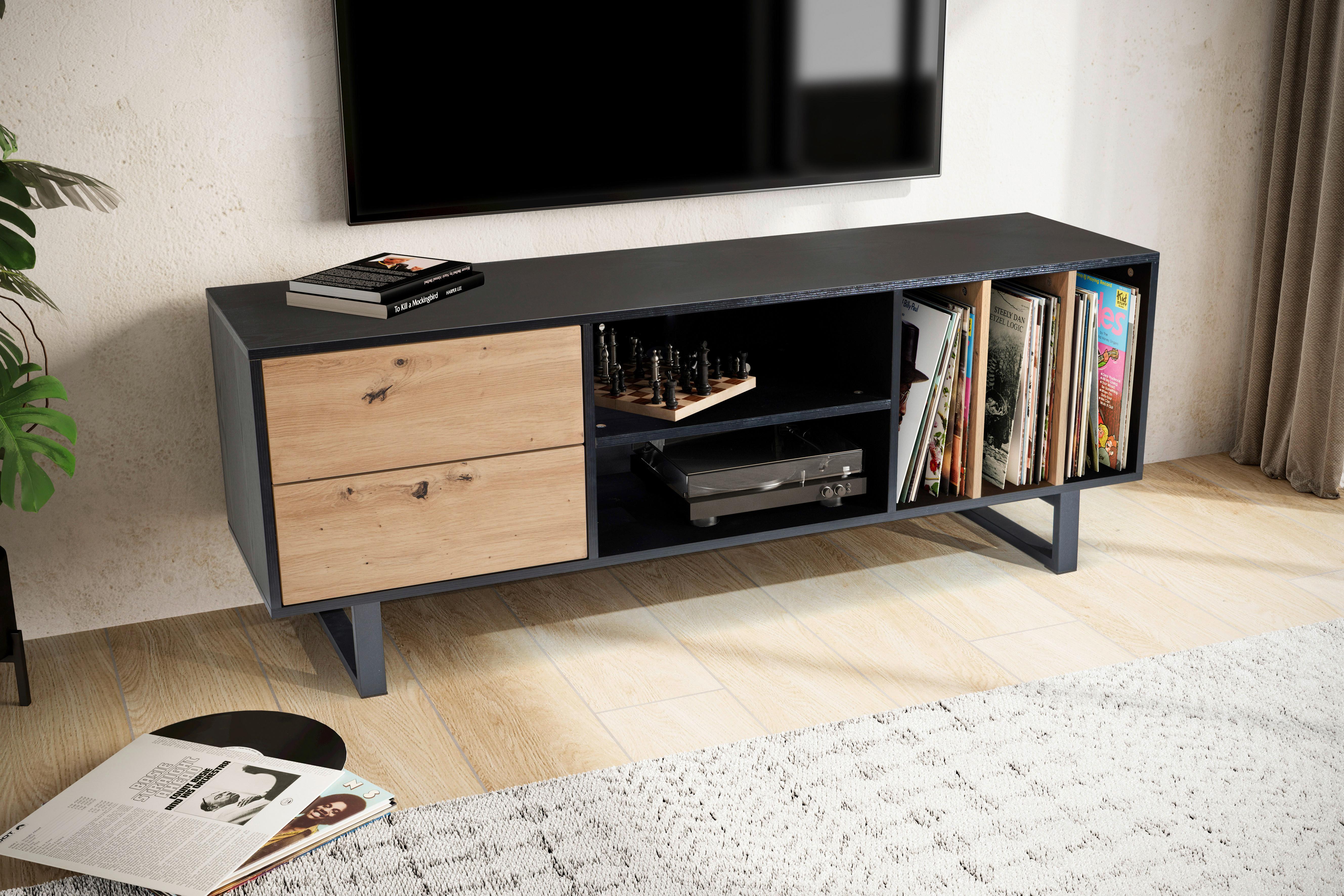 Nízka komoda čierna/dekor dub - čierna/farba duba, Design, kov/kompozitné drevo (150/55/40cm) - Livetastic