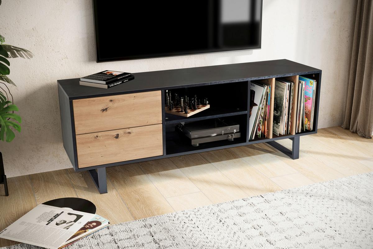 Nízka komoda čierna/dekor dub - čierna/farba duba, Design, kov/kompozitné drevo (150/55/40cm) - Livetastic