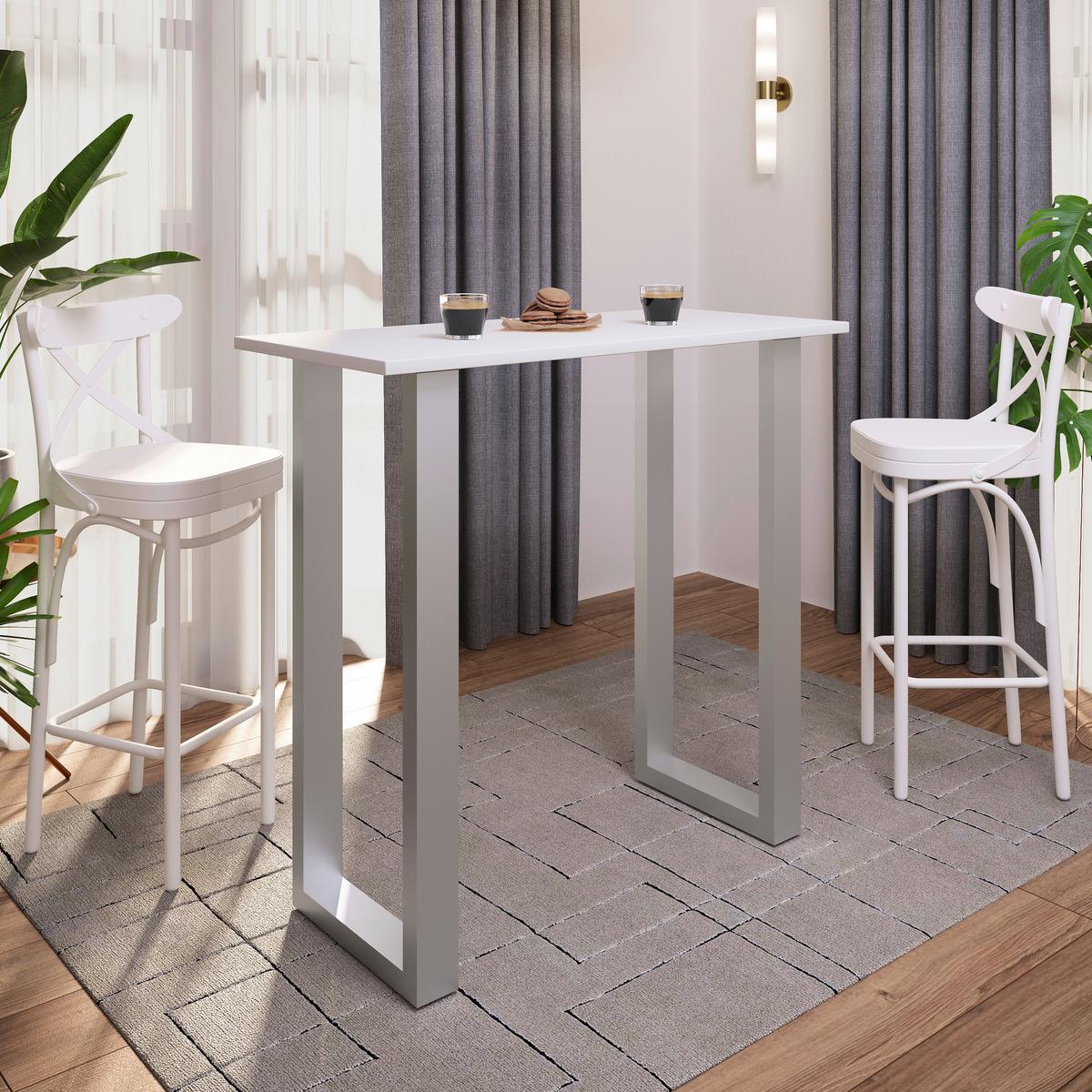 Bartisch Xona B 110x50 - Silberfarben/Weiß, KONVENTIONELL, Holzwerkstoff/Metall (110/102/50cm)