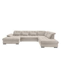 Wohnlandschaft mit Bettkasten Rigatti Beige B: 387 cm - Beige/Schwarz, MODERN, Textil (184/387/252cm) - Livetastic