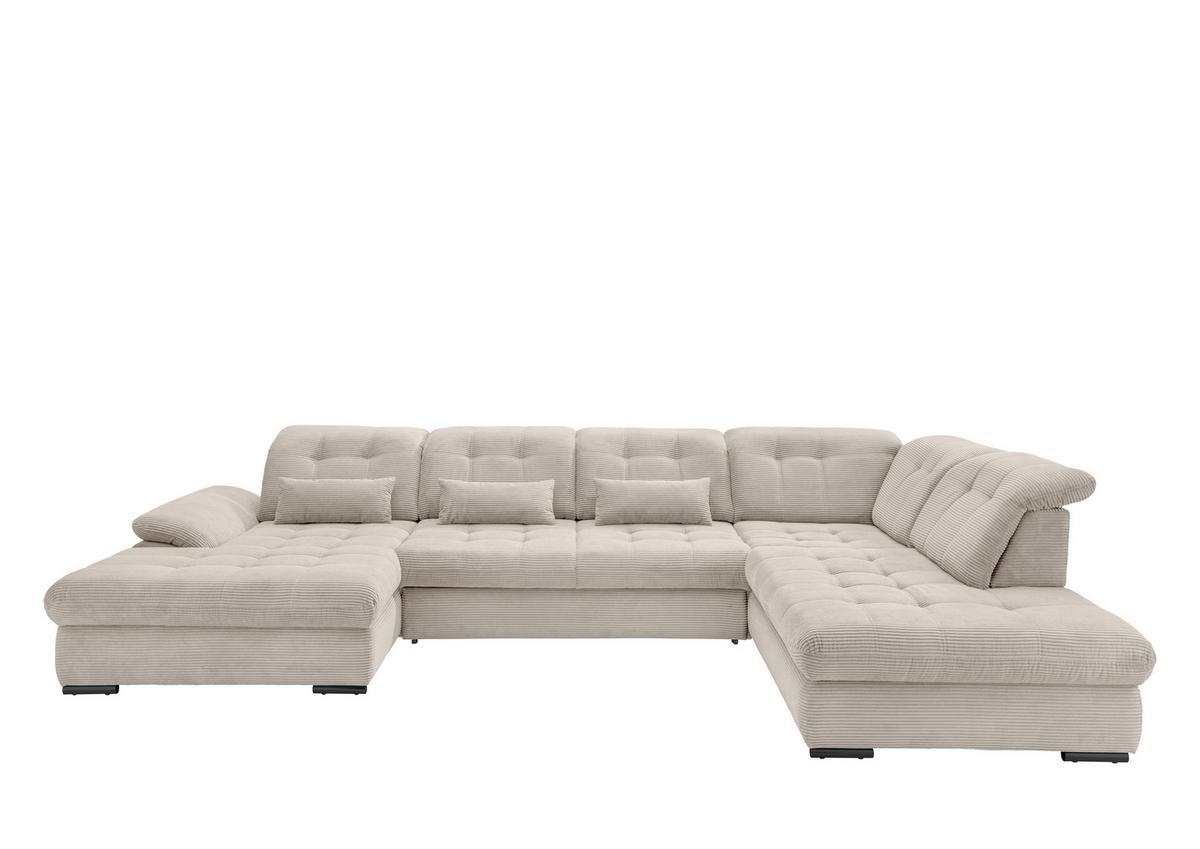 Wohnlandschaft mit Bettkasten Rigatti Beige B: 387 cm - Beige/Schwarz, MODERN, Textil (184/387/252cm) - Livetastic