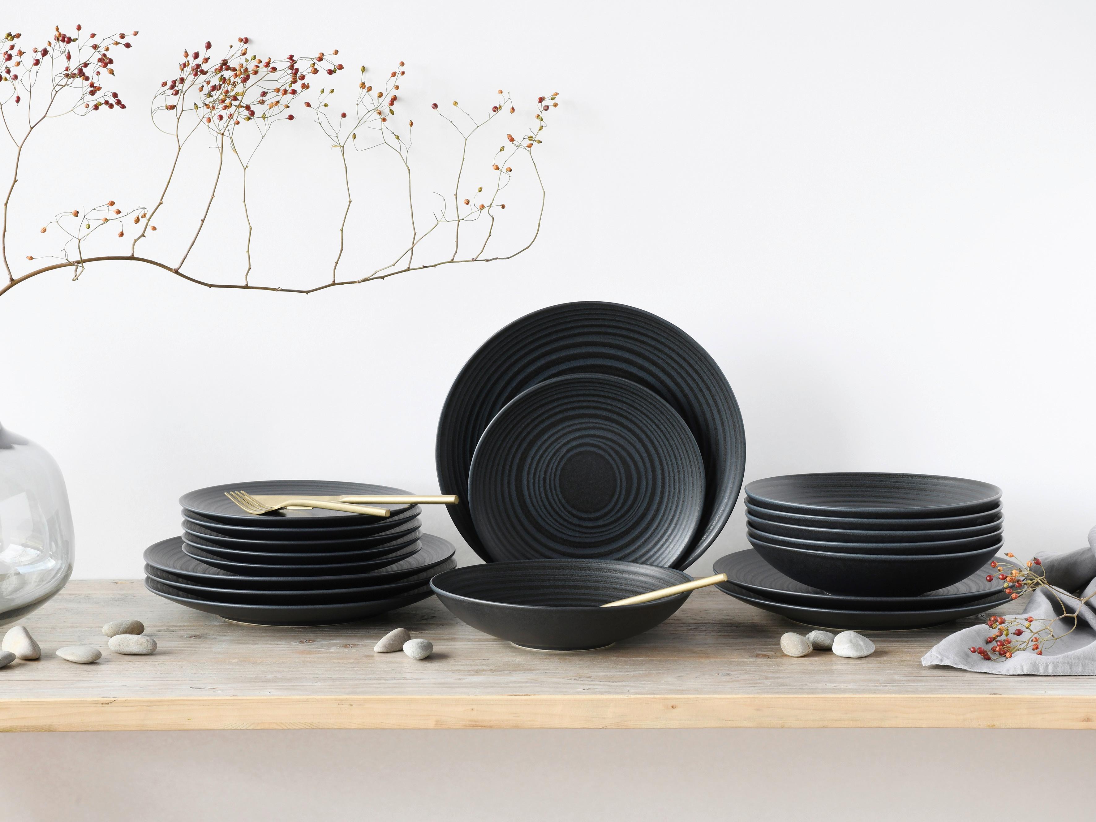 Speisetellerset 18-Tlg. Lava Stone Black, Schwarz - Schwarz, Design, Keramik - Creatable