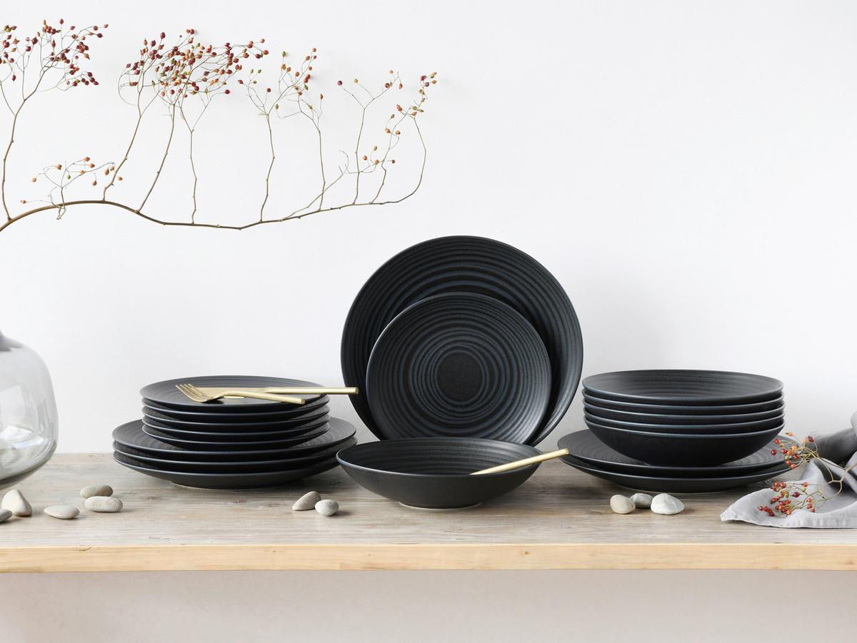 Speisetellerset 18-Tlg. Lava Stone Black, Schwarz - Schwarz, Design, Keramik - Creatable