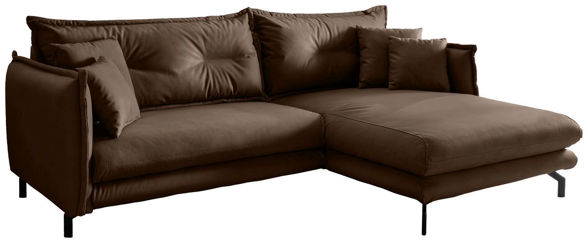 Ecksofa Lava Braun S: 255x180cm - Schwarz/Braun, MODERN, Textil (255/180cm) - Livetastic