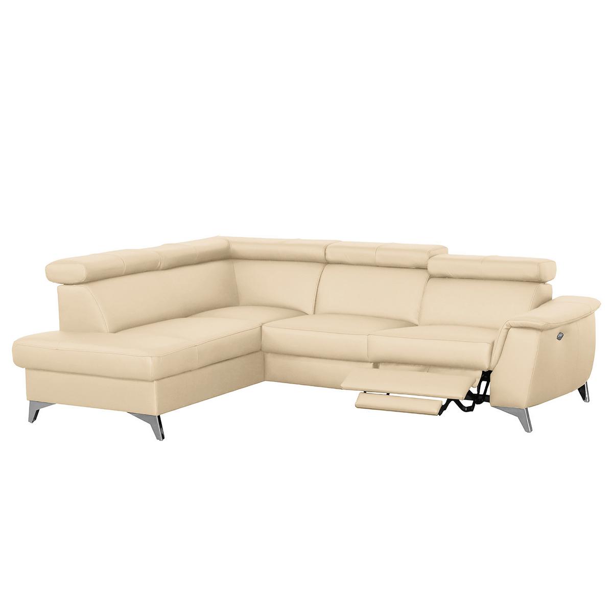 Ecksofa Lince Beige S: 197x257 cm - Chromfarben/Beige, Design, Leder/Textil (197/257cm) - Livetastic