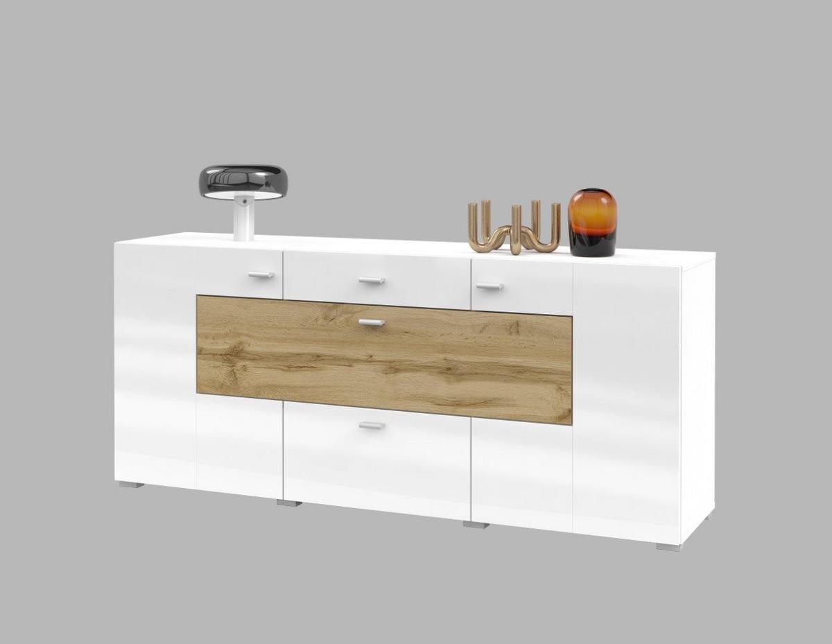 Komód Coby - tölgyfa színű/fehér, Basics (165/71/39cm)