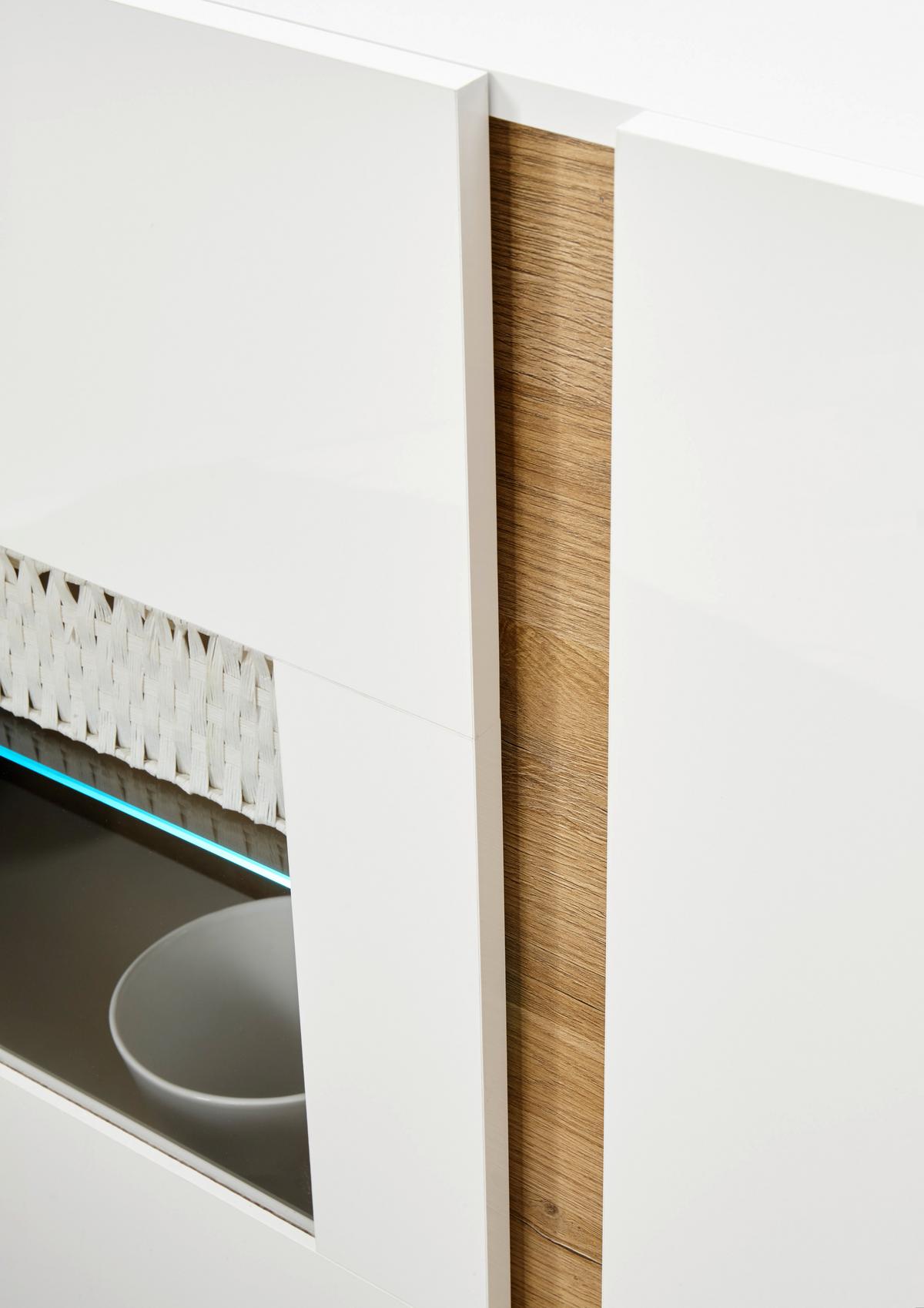 Sideboard Clair Weiß/Eiche Dekor B:138cm - Eichefarben/Weiß, Design, Glas/Holzwerkstoff (138/91/40cm) - MID.YOU