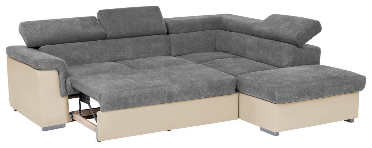 Sedací souprava MILLA antracitová/hnědá pravý roh - antracitová/hnědá, Basics, dřevo/textil (252/217cm)