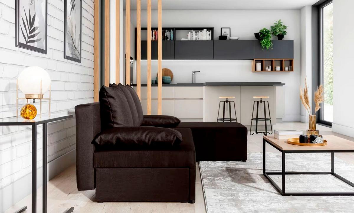 Ecksofa Gino Dunkelbraun S: 201x143 Cm - Dunkelbraun/Schwarz, Design, Textil (201/143cm) - MID.YOU