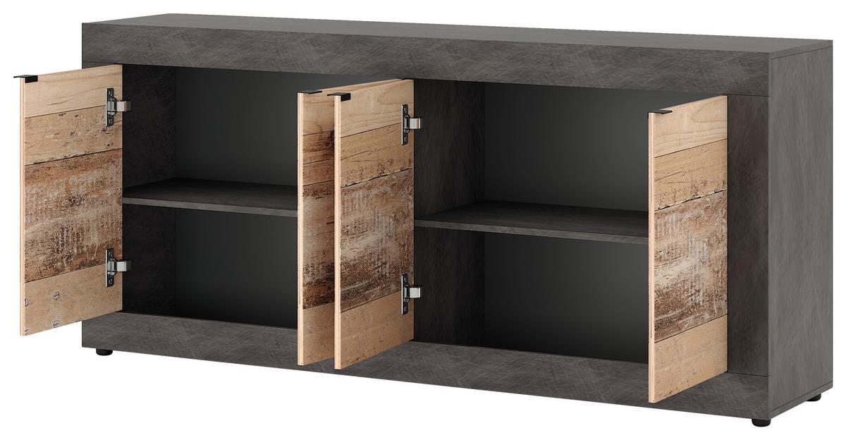 Sideboard 180cm Lunea Alteiche Hell Dekor - Alteiche/Schwarz, Design, Holzwerkstoff (180/86/42cm) - MID.YOU