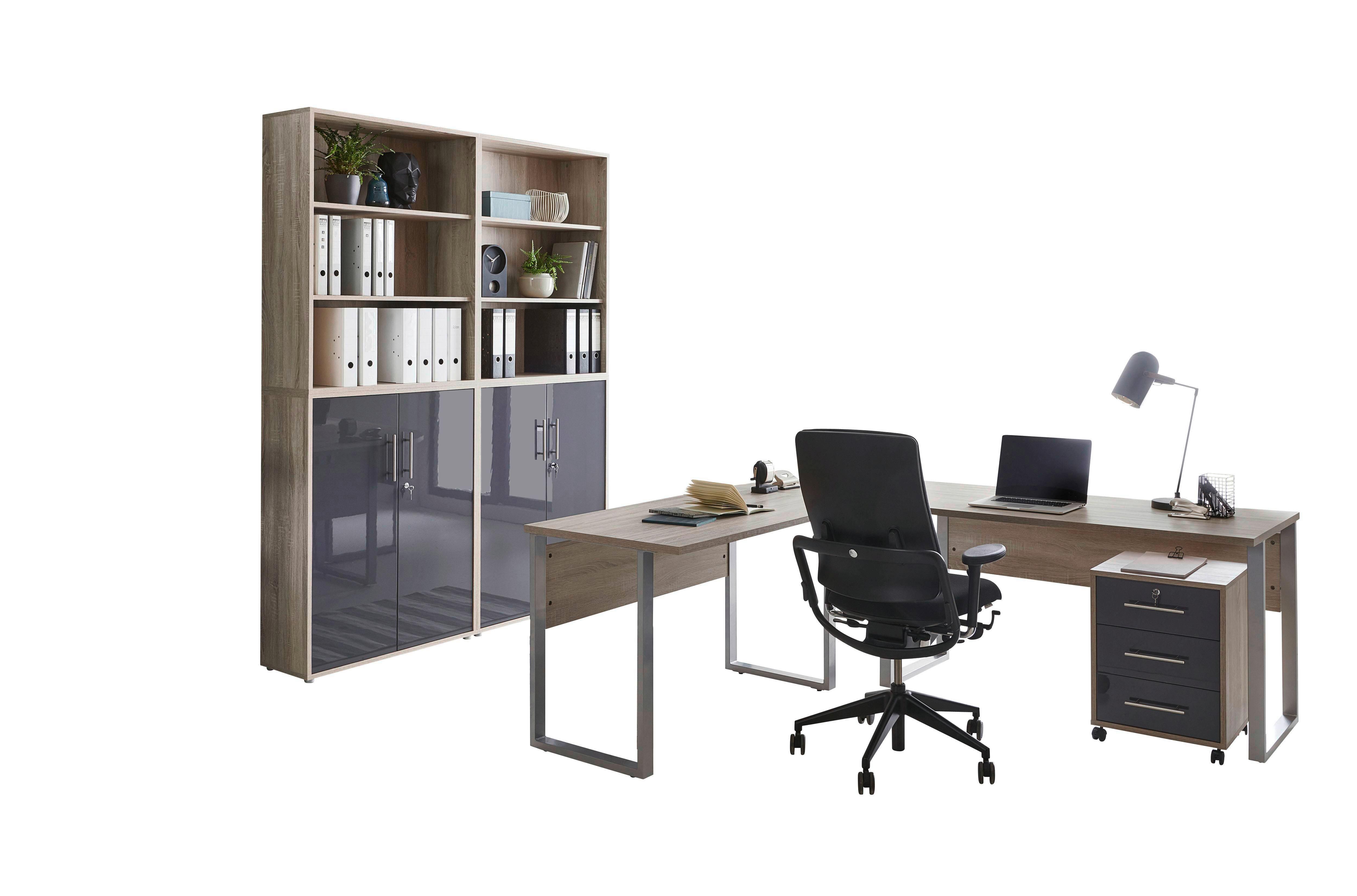 Büro Office Edition Eiche Dekor/Anthrazit Hg - Anthrazit Hochglanz/Sonoma Eiche, MODERN, Holzwerkstoff/Metall - MID.YOU
