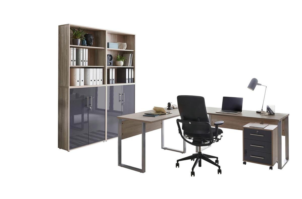 Büro Office Edition Eiche Dekor/Anthrazit Hg - Anthrazit Hochglanz/Sonoma Eiche, MODERN, Holzwerkstoff/Metall - MID.YOU
